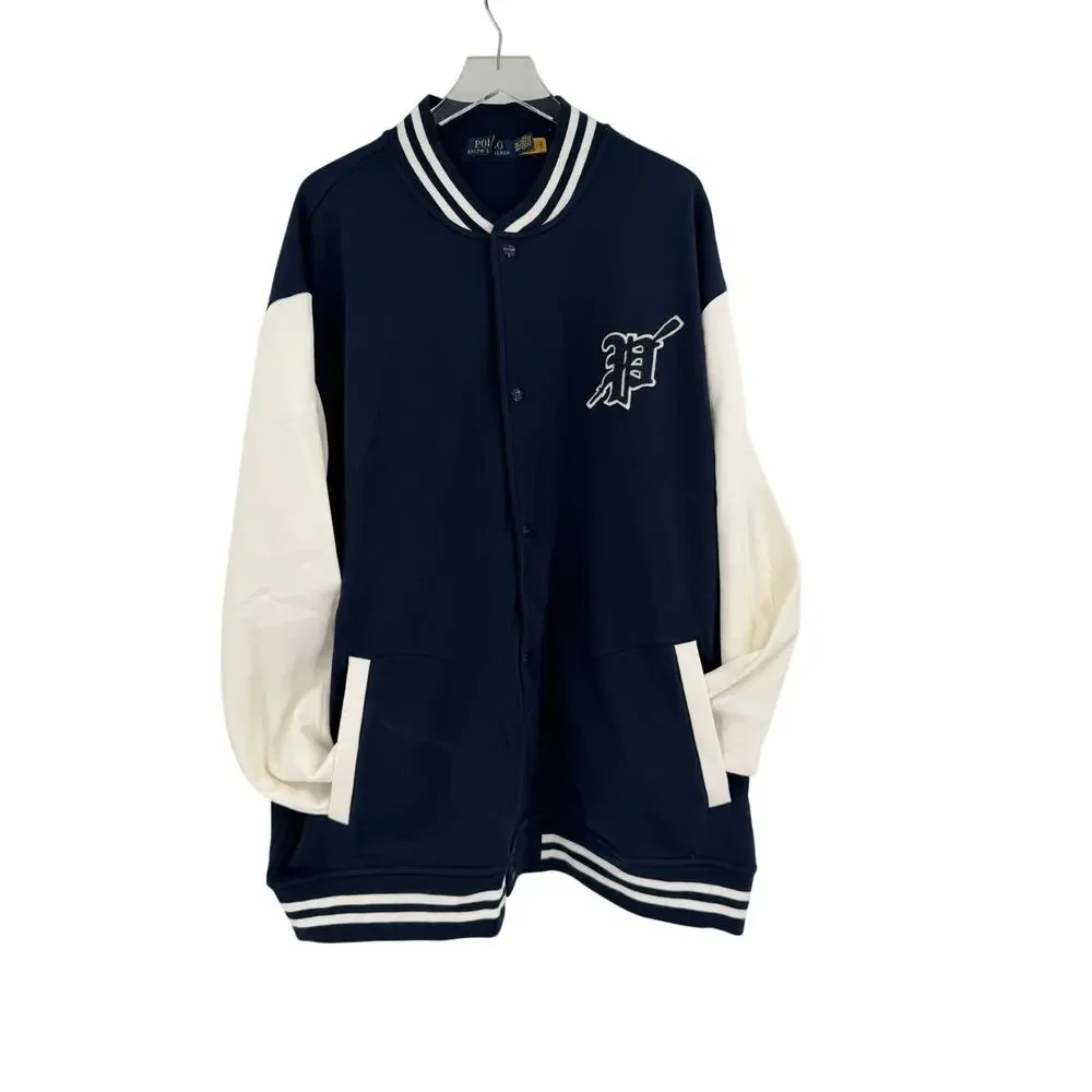 POLO RALPH LAUREN Varsity Bomber Jacket Size 3XLT Baseball Navy Blue White NEW
